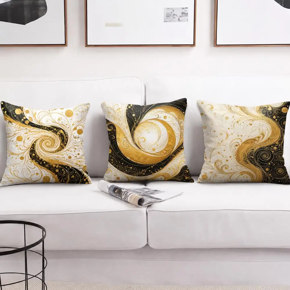 Art Deco Gold Swirl Pattern Cushion Cover Soft Short Plush Pillow Cases Hidden Zipper Cutecore Sofa Bedroom Home Decor Gift