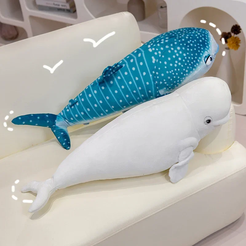 75cm Cartoon Blue Shark White Whale Plushies Doll Simulation Sea Animals Long Fish Pillow Soft Stuffed Toys for Kids Gifts Decor