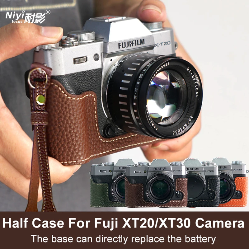 Camera Half Case for Fuji X-T20 X-T30 Baseplate Half Base Body Cover Protector with Strap Man-made Leather Retro XT20 XT30 Bag