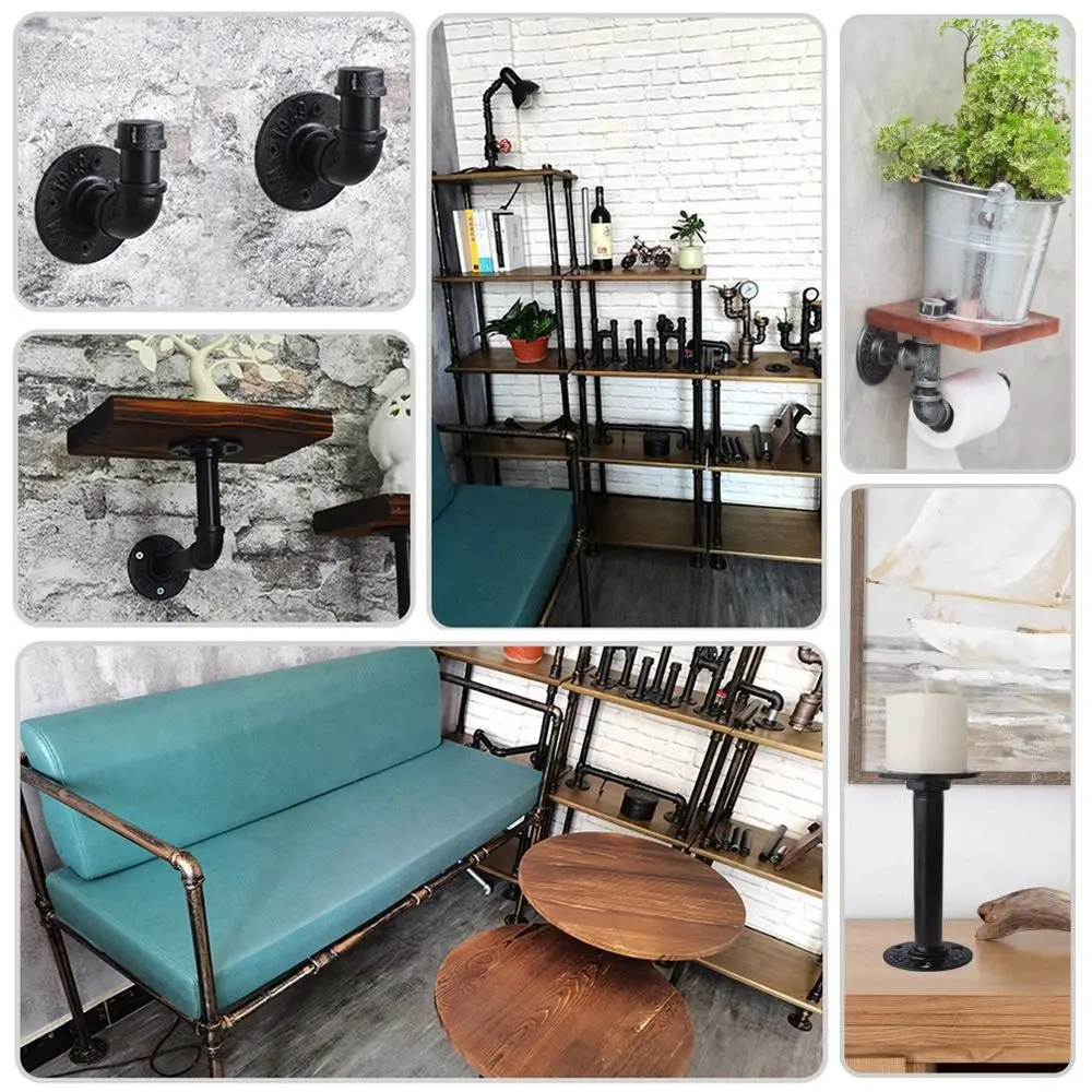 New Painted Floor Flange With Threaded Hole Industrial Vintage style Iron Pipe Flange Black Pipe Fittings Home