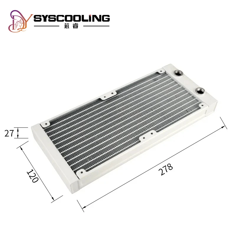 Syscooling White aluminum radiator120/240/360mm  27mm thickness G1/4 thread water cooling Heat Exchanger  DIY cooling system