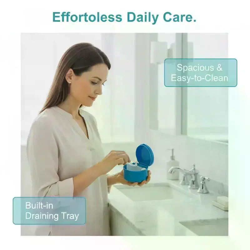 Multi Color Denture Bath Case Leak Proof Lid Drain Basket For Retainer Storage Oral Care Travel