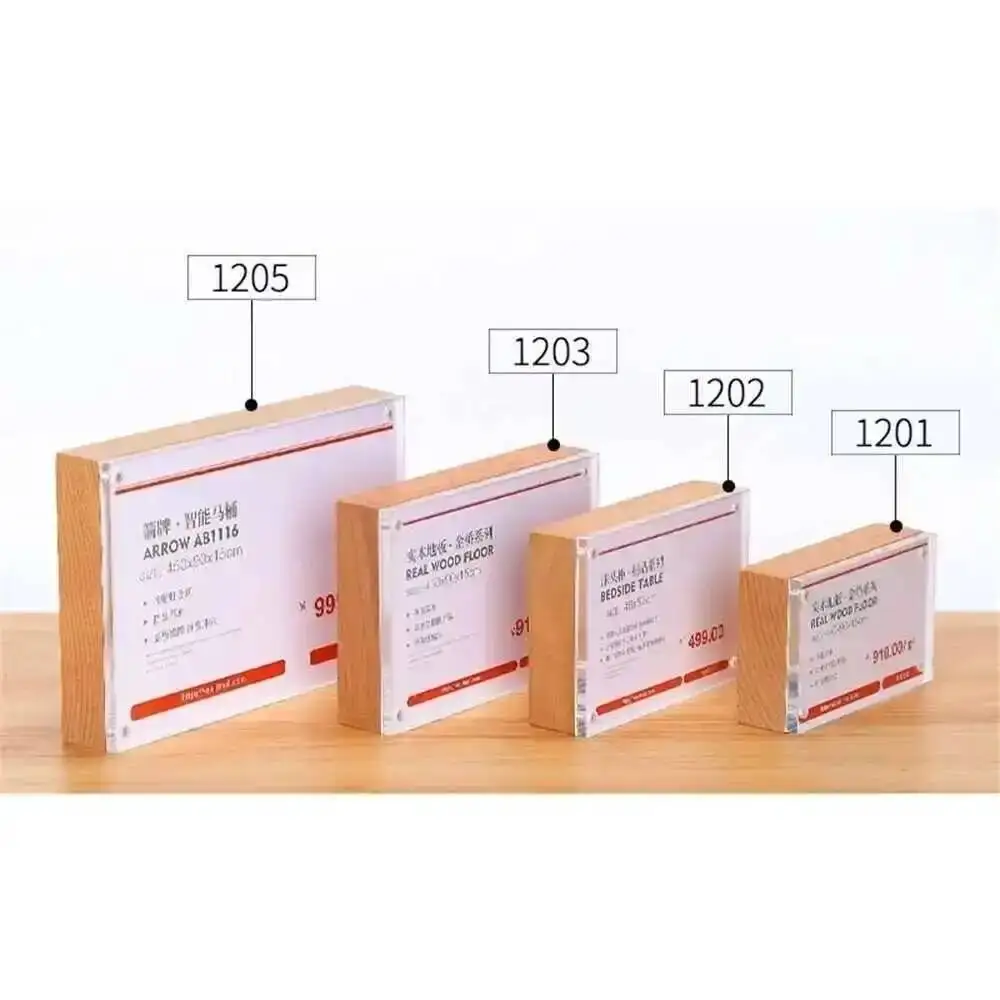 Desk Price Card Display Magnetic Solid Wood Block Frame Commodity Price Tag Display Rack Acrylic