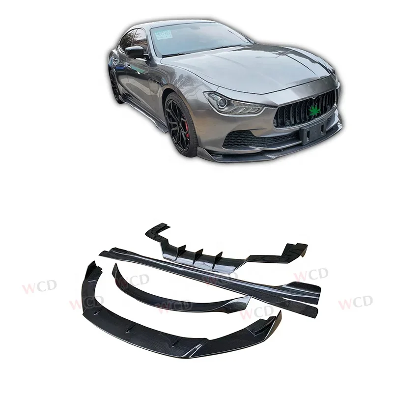 Real Carbon Fiber Front Lip Side Skirts Rear Diffuser Spoiler For Maserati Ghibli Body Kit 2014-2020