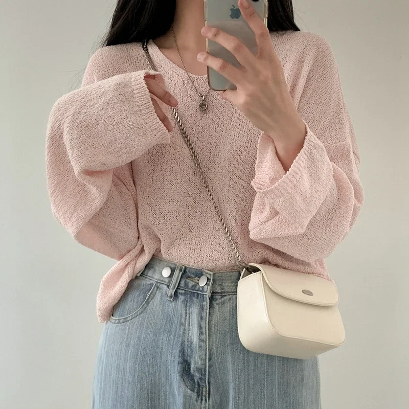 ZHUANQING Spring Women Long Sleeve Solid Casual Pullovers V-Neck Loose Knitted Sweaters For Women Streetwear Sweater 2024