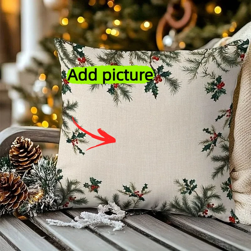 1/2pcs Winter Botanical Berries Pine Needle Vintage Throw Pillow Covers Custom Your Photo Pillowcase Thanksgiving Christmas Gift