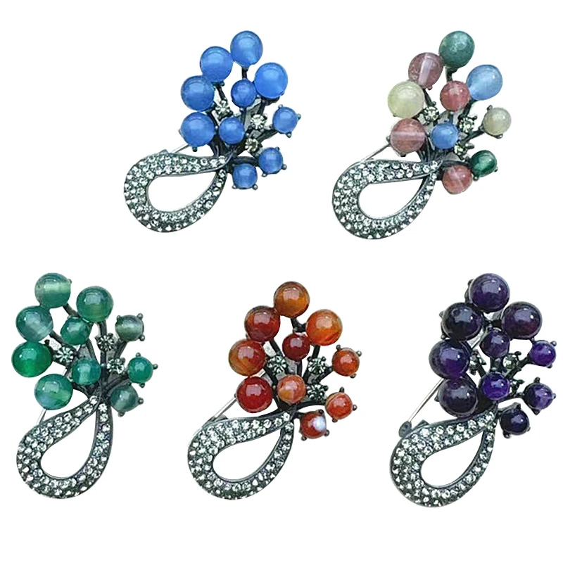 

Elegant Women Natural Purple/Green/Red/Blue/Color Stone Flower Brooch Rhinestone Jewelry Mental Banquet Clothes Pin