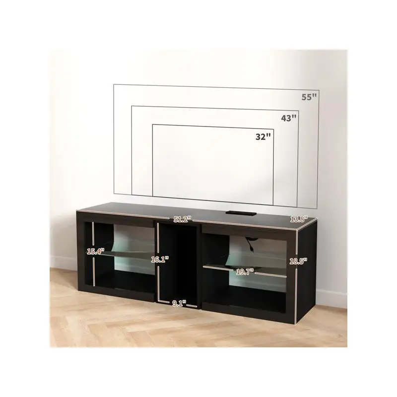 خزانة حامل تلفزيون لغرفة المعيشة، مركز ترفيه حديث مع مساحة تخزين، أرفف قابلة للتعديل، تناسب أجهزة التلفاز حتى 55 بوصة