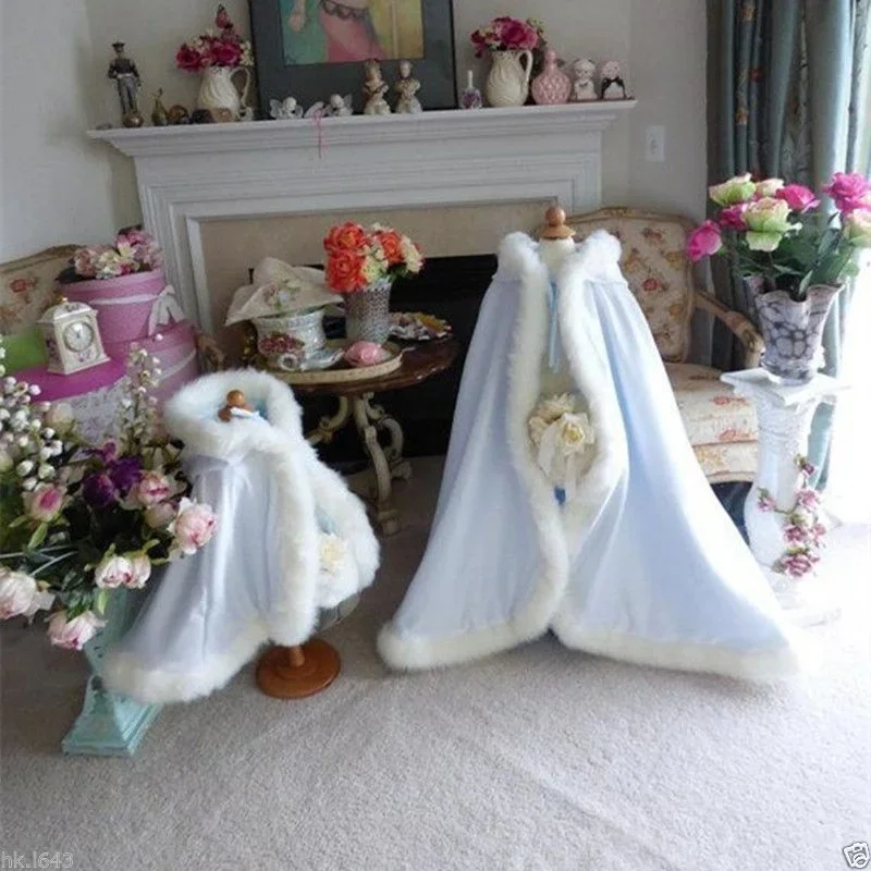 children Gorgeous Winter Bridal Wedding Jacket Long White Cloak Wraps For Custom Hooded  capes fur wrap  red cape