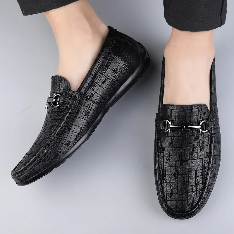 Genuine Leather Men Shoes Luxury Trendy Casual Slip on Formal Loafers Men Moccasins Italian Black Male Driving Shoes Sneakers