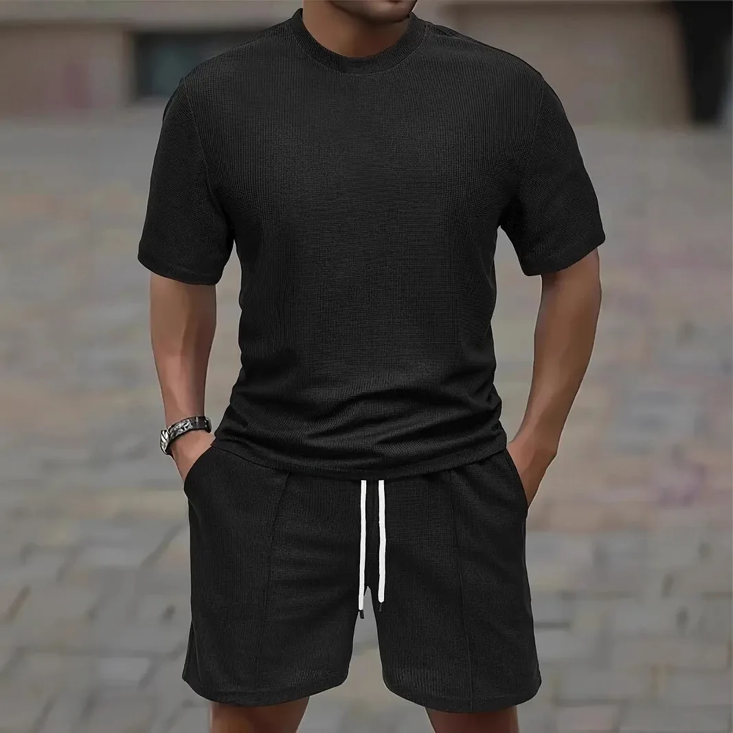 

Men's Fitness Running Short Sleeve Pants Set Thin Quick Dry Breathable Summer Casual Sportswear Short Pants Other Material