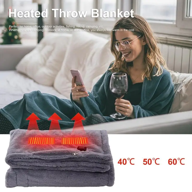 Heated Blanket 59x33.5 Inch Fast Heating Heated Blanket Poncho Wrap Adjustable Electric Lap Blanket Throw Breathable Wearable