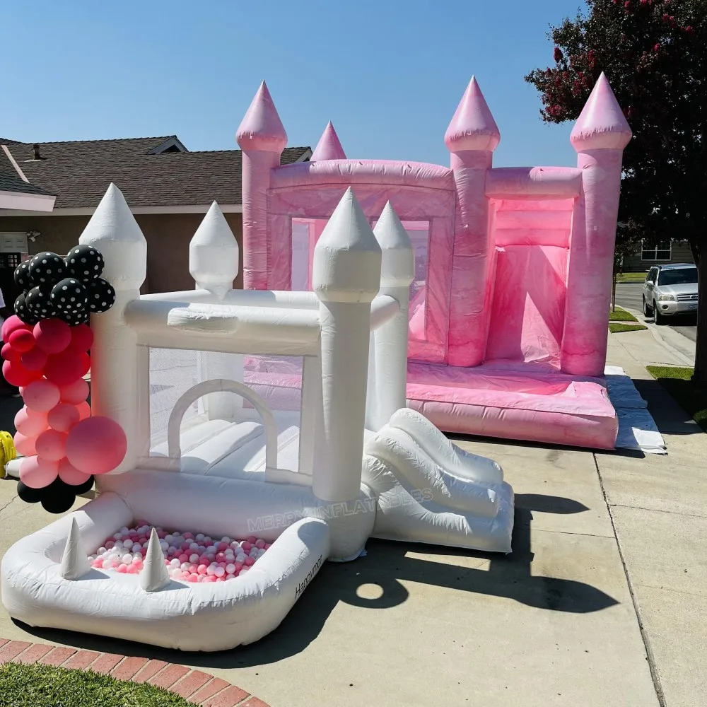 Mini Toddler White Bounce House with ball pit jumping castle for kids ball pit white kids jumper air bouncer