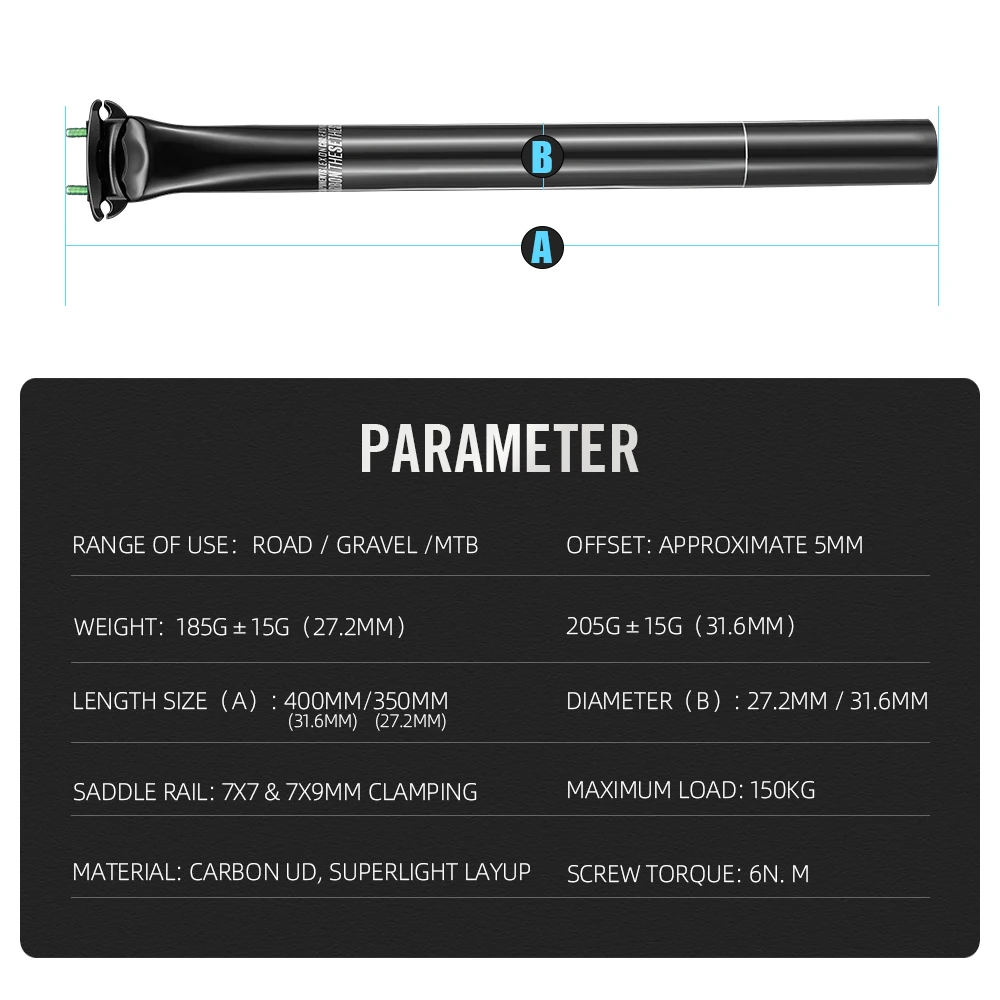 Lexon Carbon Seatpost 27.2/31.6MM Bike MTB Road Gravel 400MM 5mm offset seat Tube Mountain Cycling FOR Bicycle Accessories