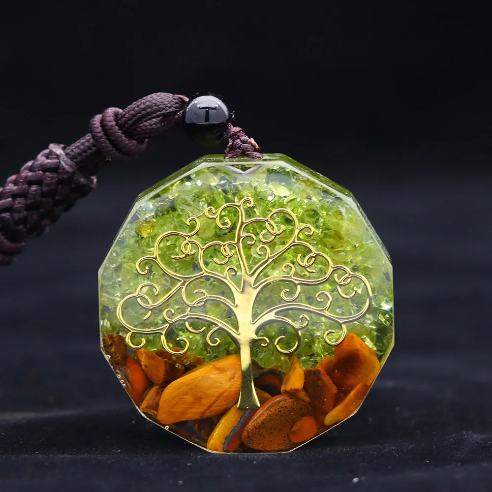 Orgone Necklace Generator Healing Reiki Green Olivine Tree Of Life Chakra Orgonite Pendant Energy Necklaces Meditation Jewelry