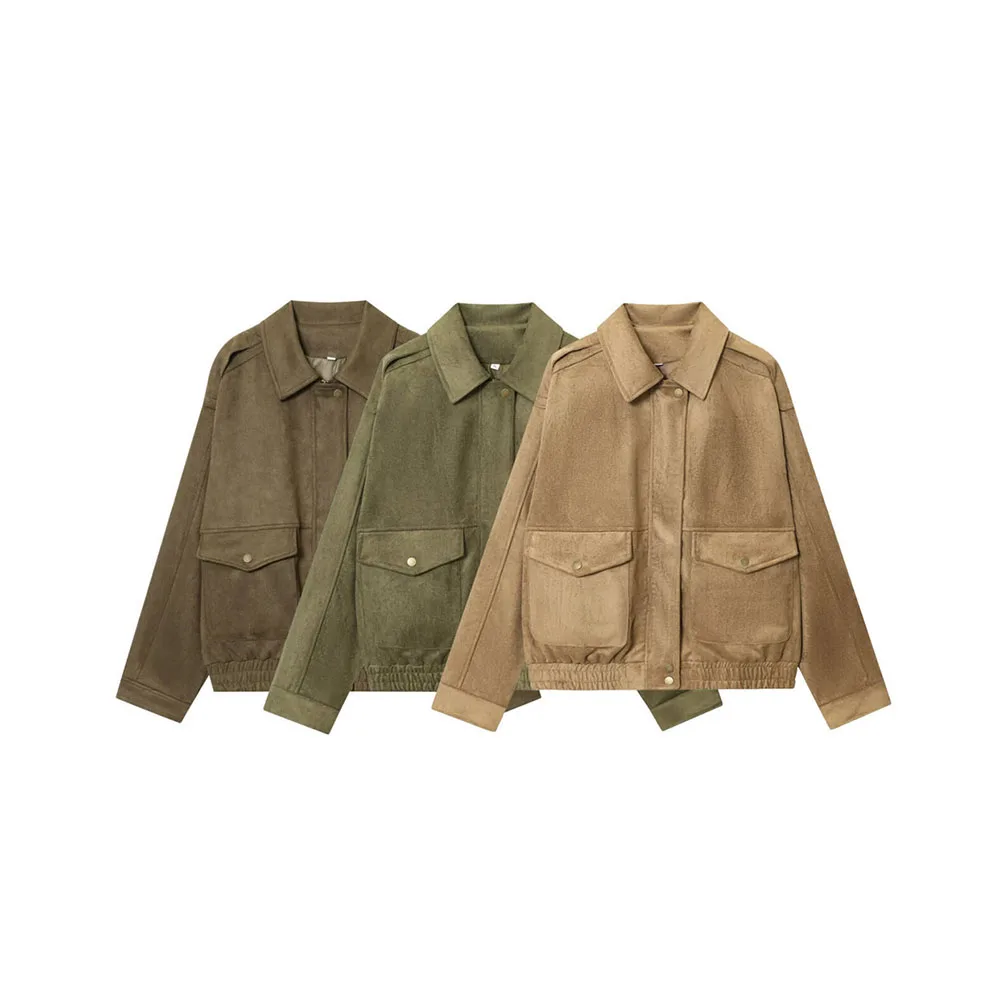 

Autumn New Women's Fashion Versatile Suede Jacket Pocket Coat
