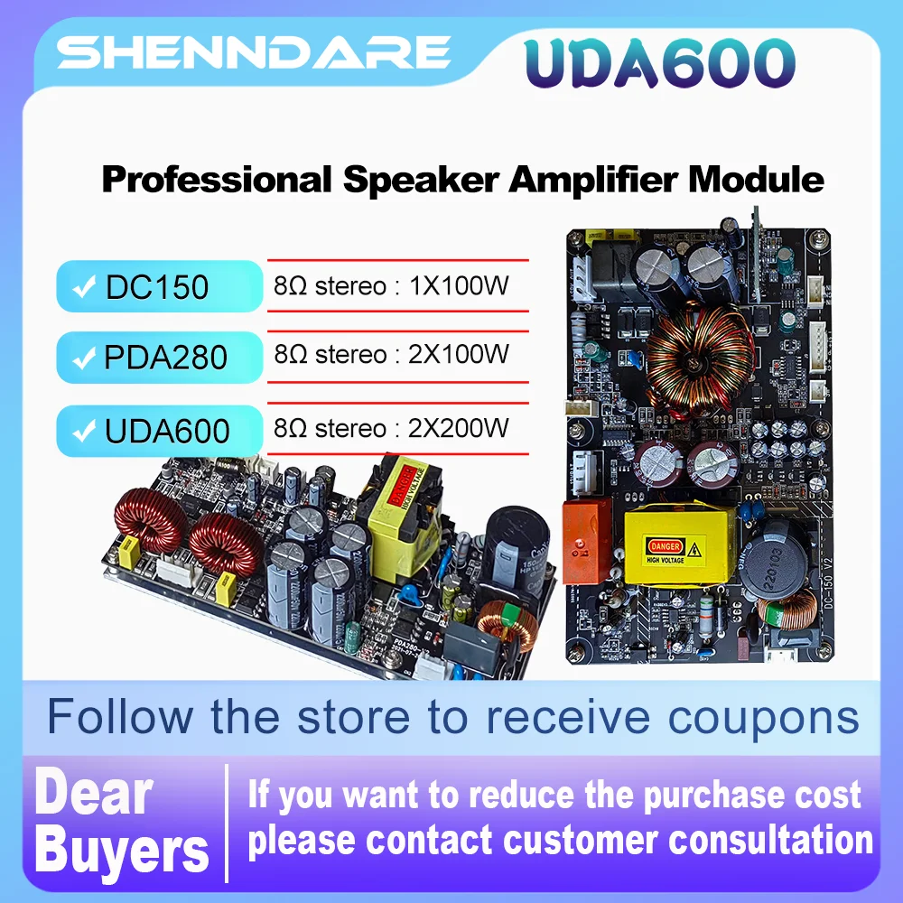 

ShennDare UDA600 Professional Speaker Amplifier Module 2x100W 8OHM Audio DJ Subwoofer Board 8OHM Bridge 1x400W Speaker Preamp