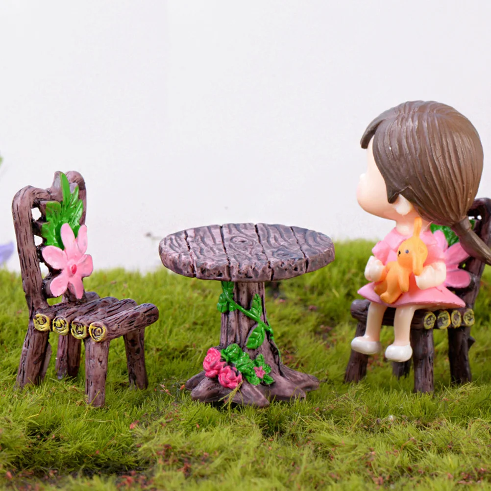 2 set 2 sets mini-tafelstoel miniatuurmeubilair voor micro-tuindecoratie hout klein huis set speelcadeau kinderen vrienden