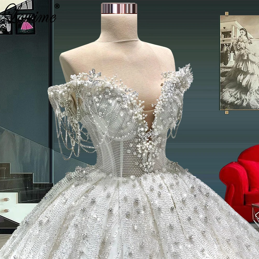 Cristalli di lusso abiti da sposa cappella a-line Off spalla abiti da sposa in gravidanza per le donne abiti da sposa principessa personalizza