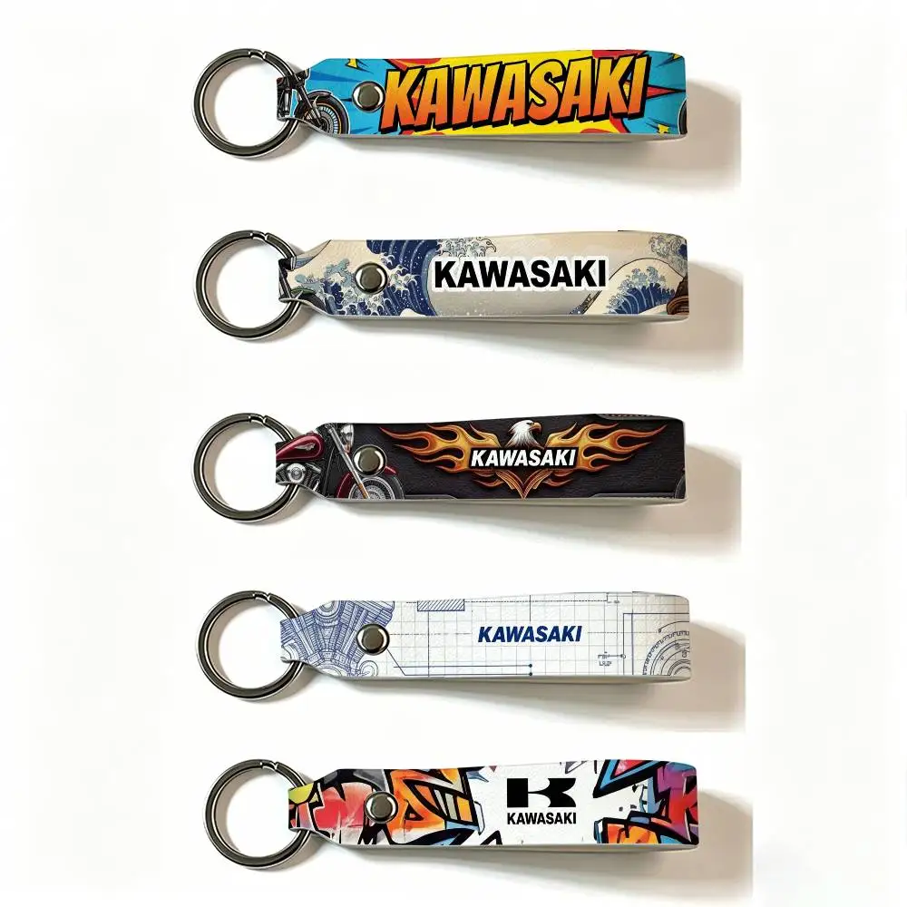FOR KAWASAKI MOTO PU Leather Keychain Minimalist Key Holder Durable Key Organizer Car Keys Bag Accessories Gift