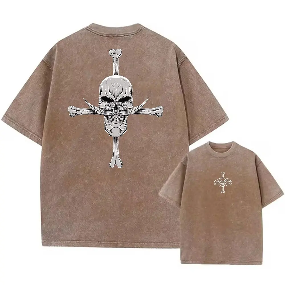 Een Stuk Anime Print Gewassen T-shirt Mannen Hip Hop Streetwear Oversized Vrouwen Korte Mouwen Grafische Tee Zomer Harajuku Casual Top