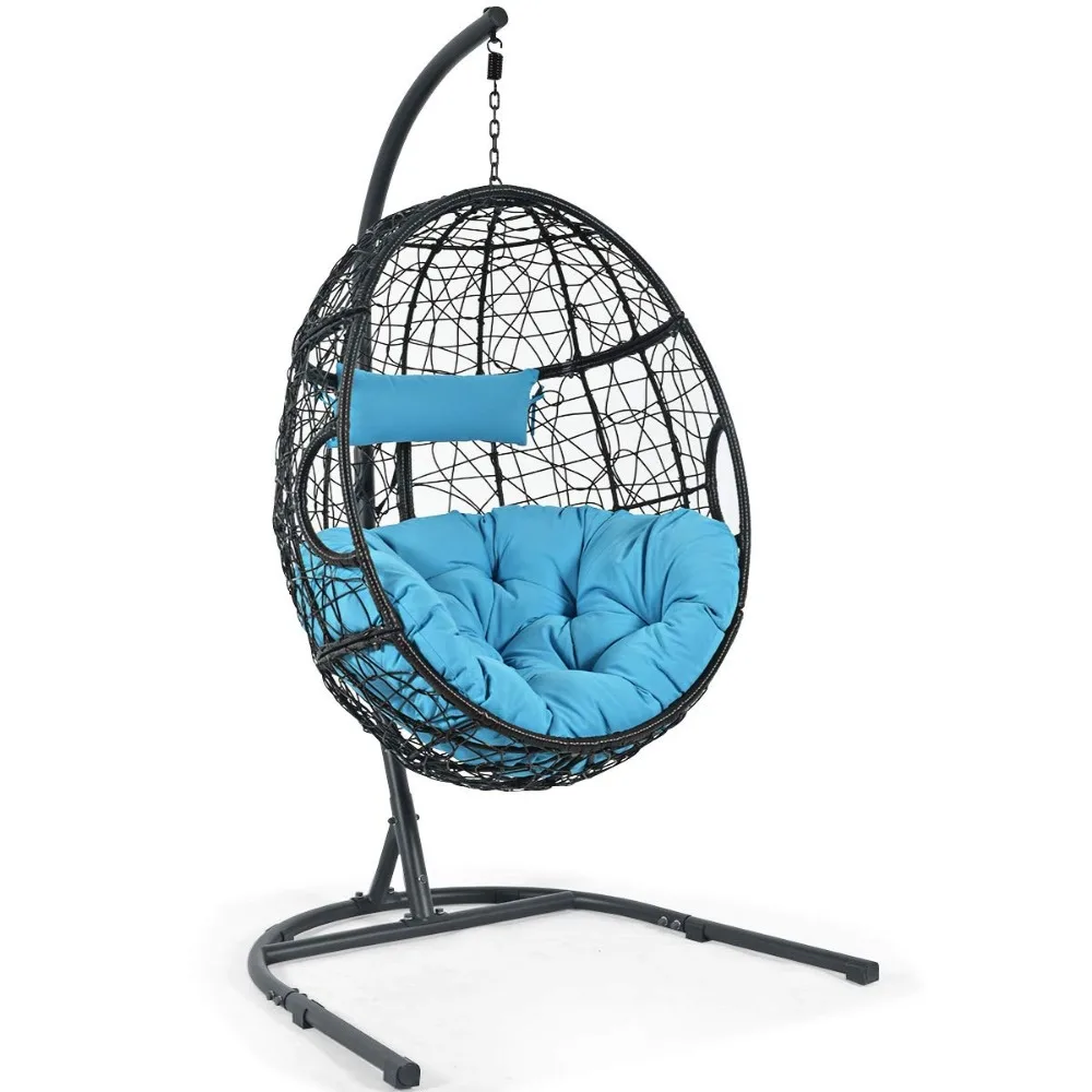 Hanging Egg Chair, 36.5-Width Oversized Swing Chair with C-Hammock Stand Set, Hammock Chair with Soft Seat Cushion & Pillow