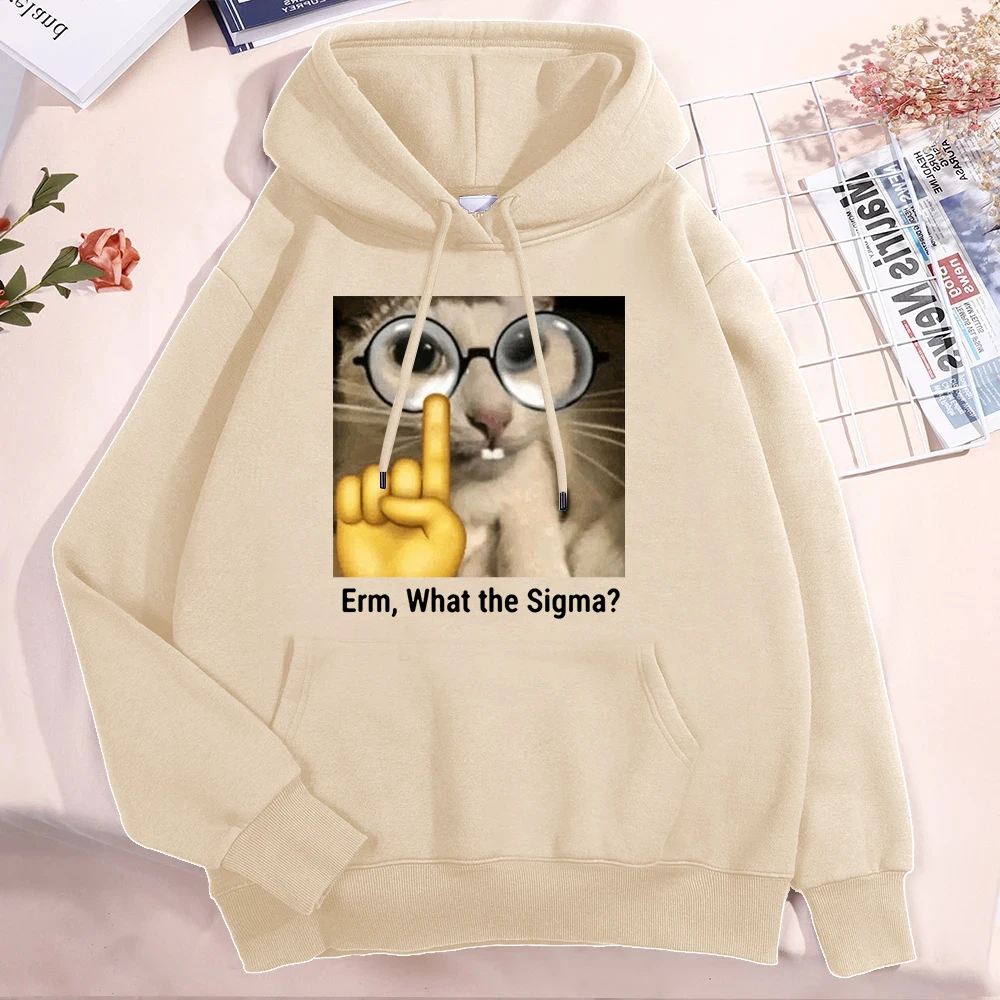 New Fashion Women'S Men's Hooded Autumn And Winter Fleece Hoodies/Sweater Casual Cat Erm What The Sigma Printed Sweatshirt Top