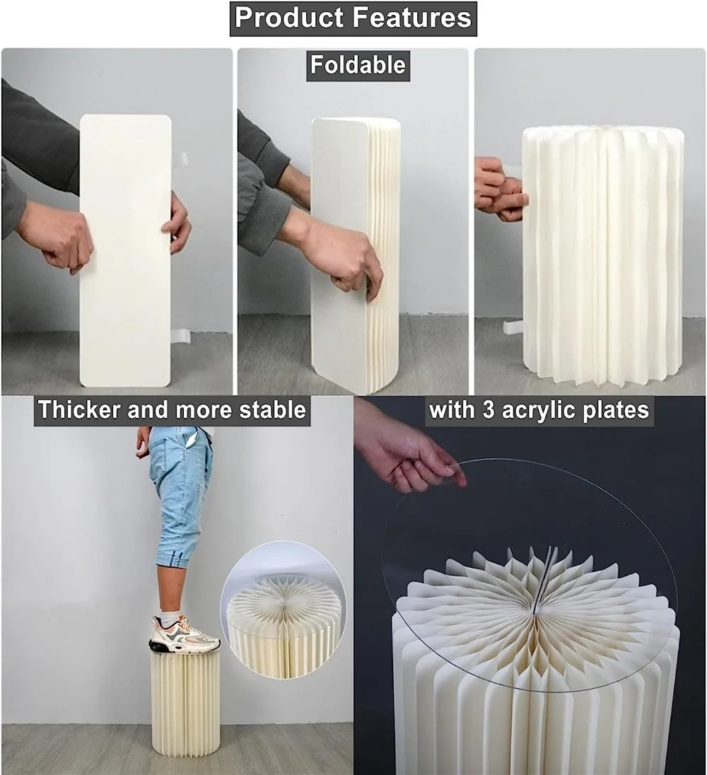 Cylinder Pedestal Stand Foldable Cardboard Column Cylinder Tables for Parties Baby Shower Birthday Wedding Pillars Display Decor
