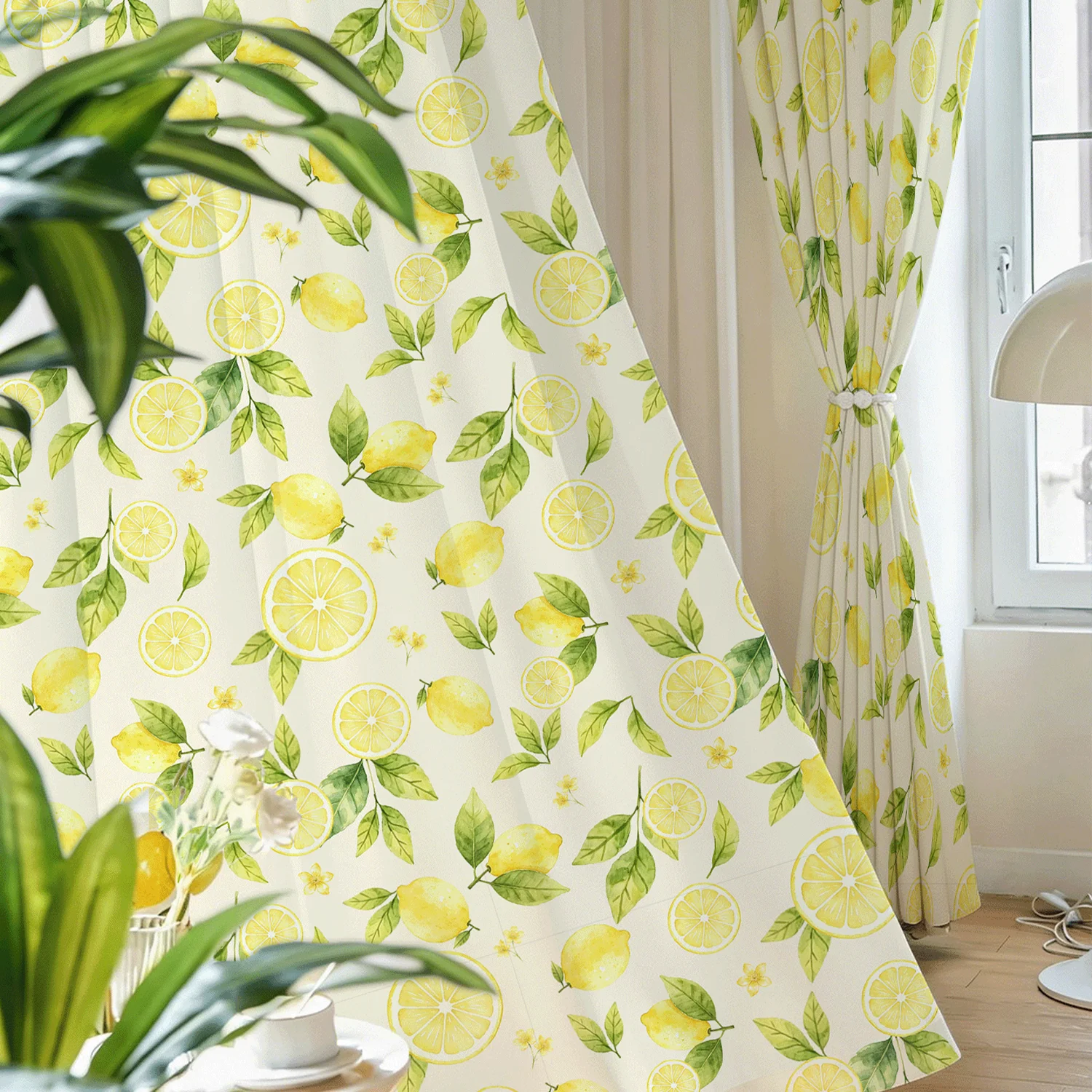 Lemon blossom living room blackout and heat-insulating curtains, rustic and fresh style; short kitchen curtains.
