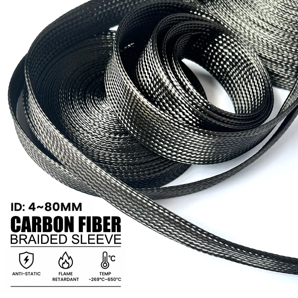 Black Carbon Fibre Tubing ID 4/6/8/10/12/14/20/25/30/40/50/80MM High Temperature Resistant High Strength Protection Sleeve