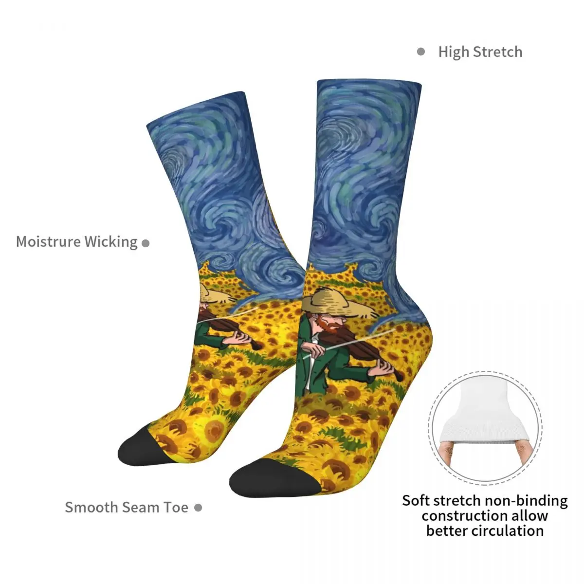 Van Gogh Socken Sonnenblumen Freizeit Strümpfe Herren bequeme Outdoor-Socken Winter Design Anti-Schweiß-Socken