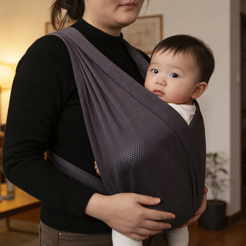 

Baby Carrier Adjustable Baby Sling 0-6 Months Gauze Breathable Deep Grey