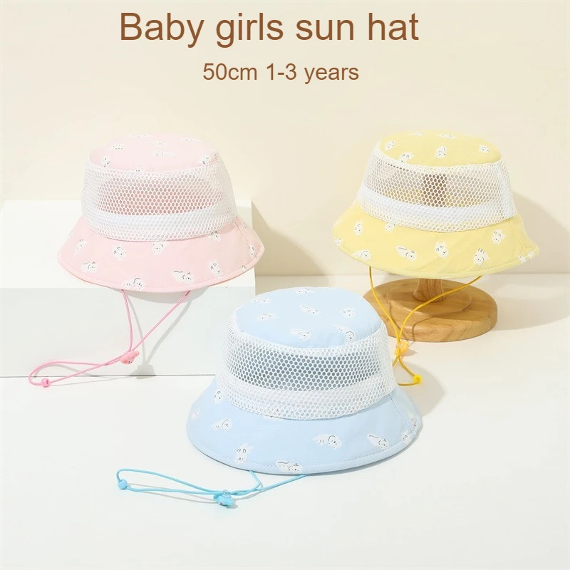 Baby Bucket Hat 50cm 1-3 Years Summer Thin Mesh Breathable Kids Sun Hat Toddler Boy Girl Cap Beach UV Protection Korean Style