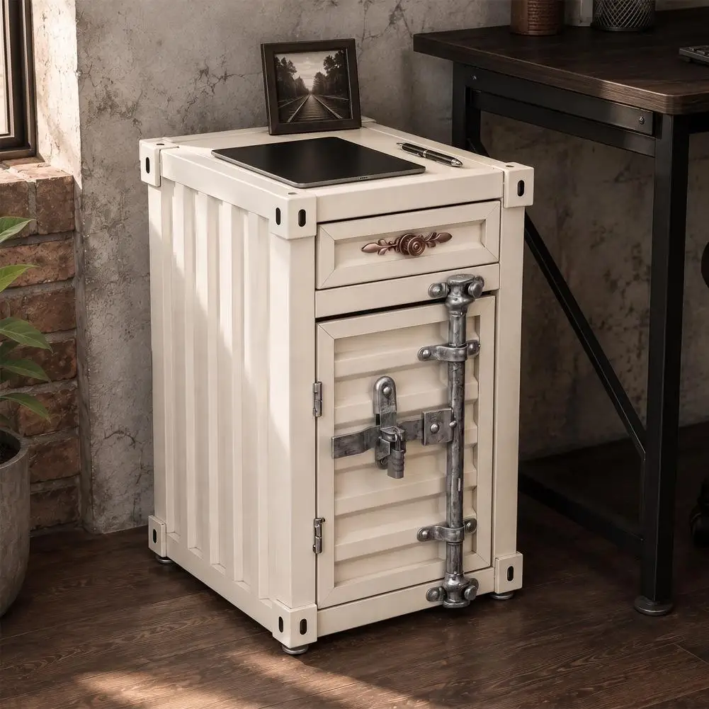 20 Inch 3‑Tier Industrial Metal Nightstand with Drawer, Rustic Distressed Iron Bedside Table for Bedroom Bar Garage Storage