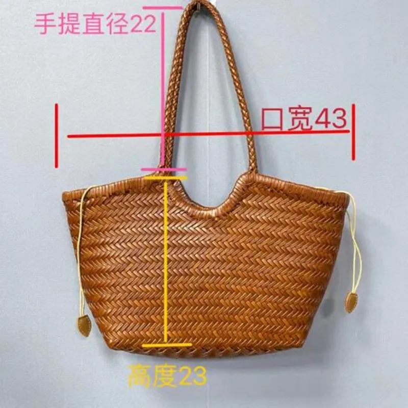 Large size Hand-woven 100% Genuine Leather Woven casual vegetable basket bag Woven Inside Bag Vintage Shopping Bag Tote Bag