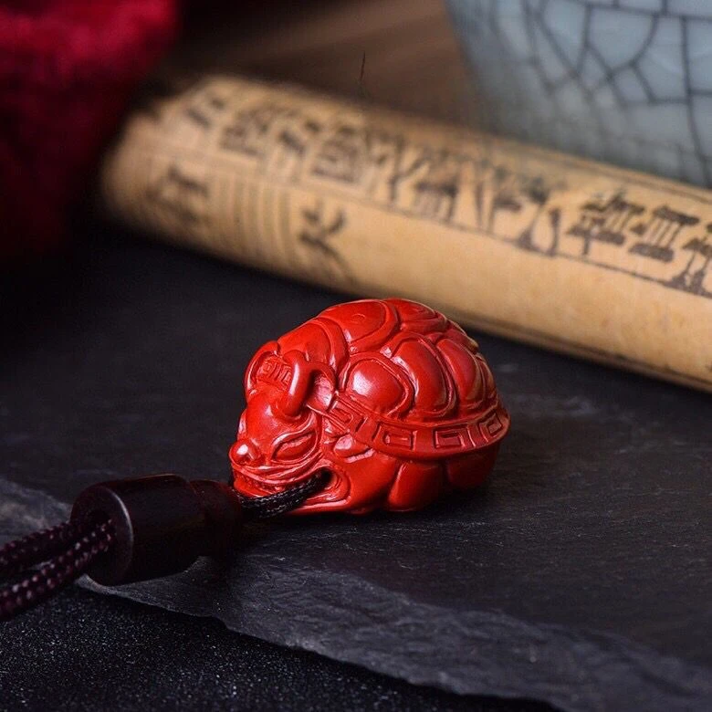 Cinnabar Dragon Turtle Pendant Little Turtle Lucky Pendant Necklace for Rich Men and Women in Animal Year