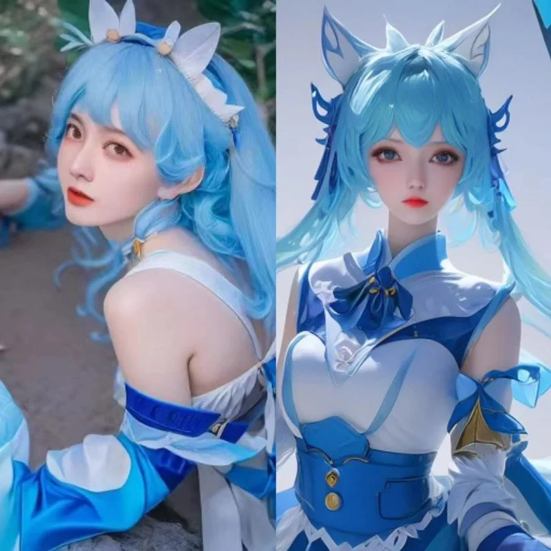 Dolia Cos Wig, Blue Long Wavy Wig with Realistic Scalp