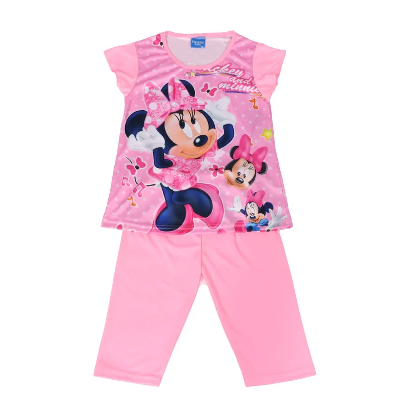 

2024 New Casual Children's Summer Short Sleeve Pajamas Disney Cartoon Suit Girls Set Clothes Kids Pajamas Costumes Minnie Mouse