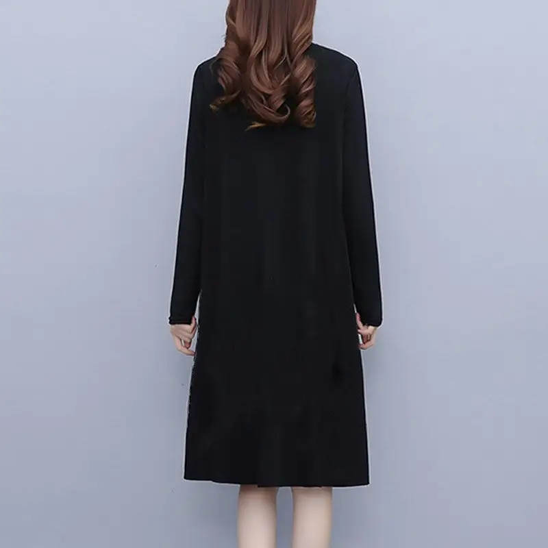 Elegant O-Neck Pockets Loose All-match Printed Ladies Dresses Women's Clothing 2024 Spring New Oversized Office Lady Midi Dress