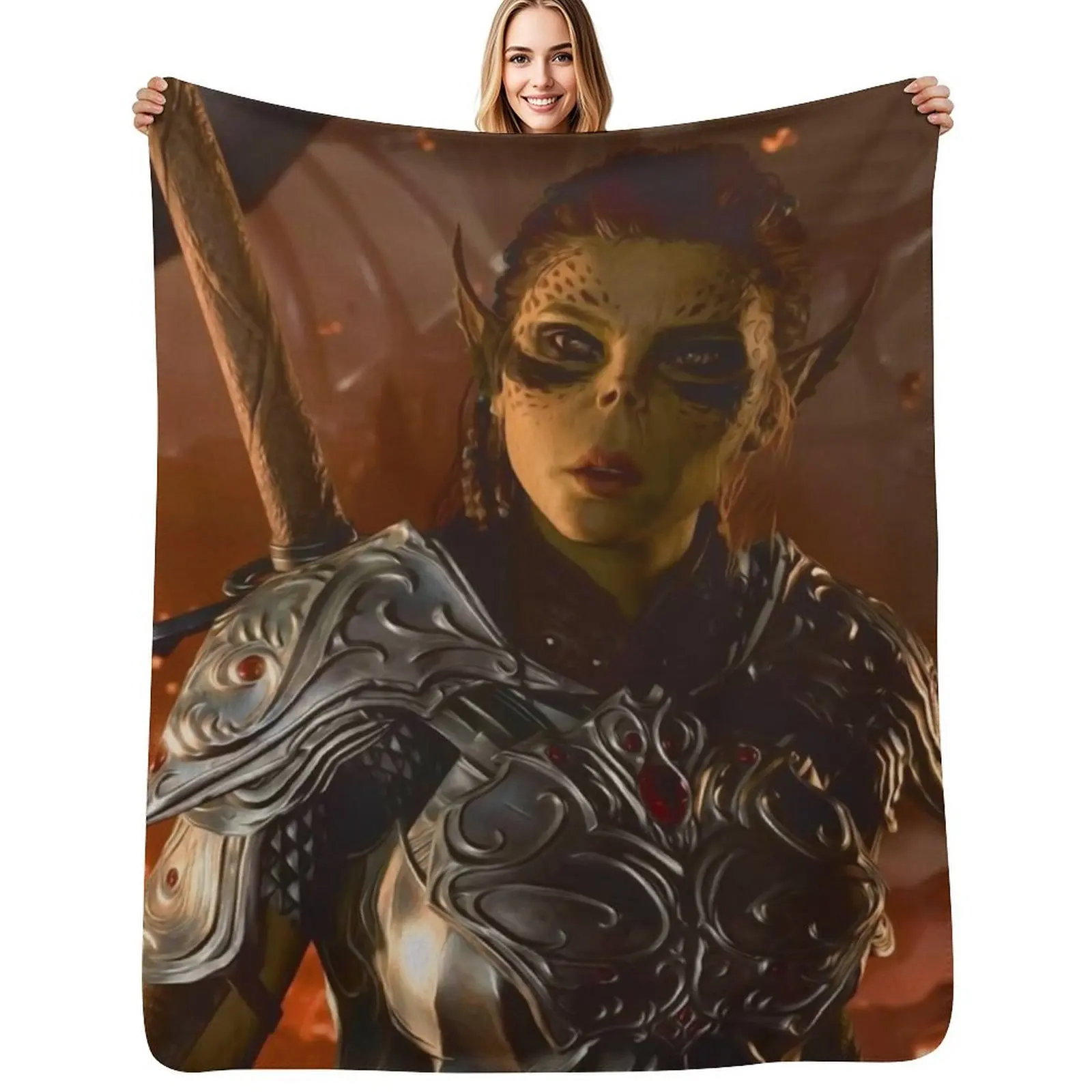 Lae'zel Githyanki Fighter Adventurer close up Throw Blanket Soft Plush Blanket as Housewarming Gift