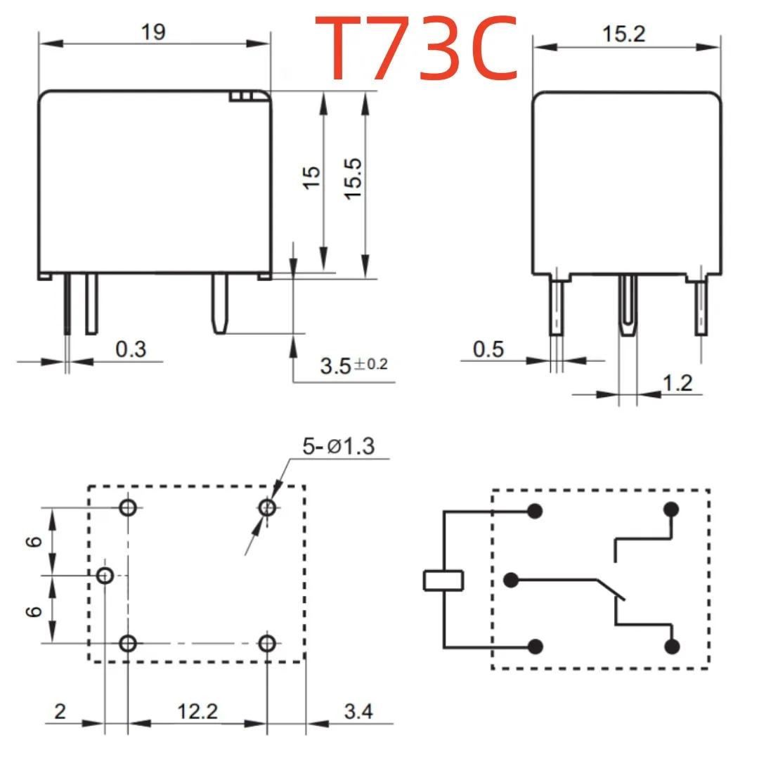 10PCS Reliable for 5Pin 10A SPDT Relay ZD-12B-S T73C Coil 12VDC