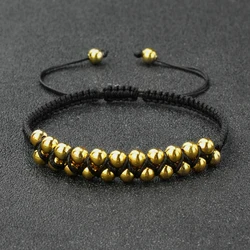 Charm Black Rope Double Layer Copper Beaded Bracelet Handmade Braided Thread Bangle For Women Men Fashion Gifts Prayer Wholesale