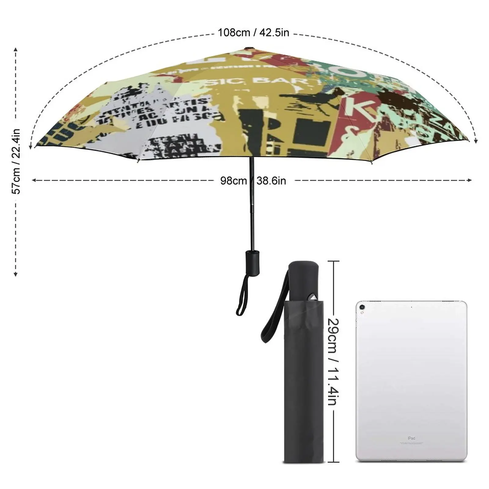 Newspaper Collage Umbrella Vintage Aesthetic Cheap Wind Proof Umbrella Auto Art Lightweight Trekking Umbrella