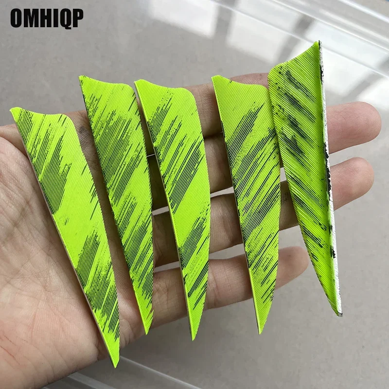 50Pcs 3inch Right/Left Wing Shield Cut Turkey Feathers Fletches Fluorescent Green Ink Design  Archery Bow Hunting Accessories