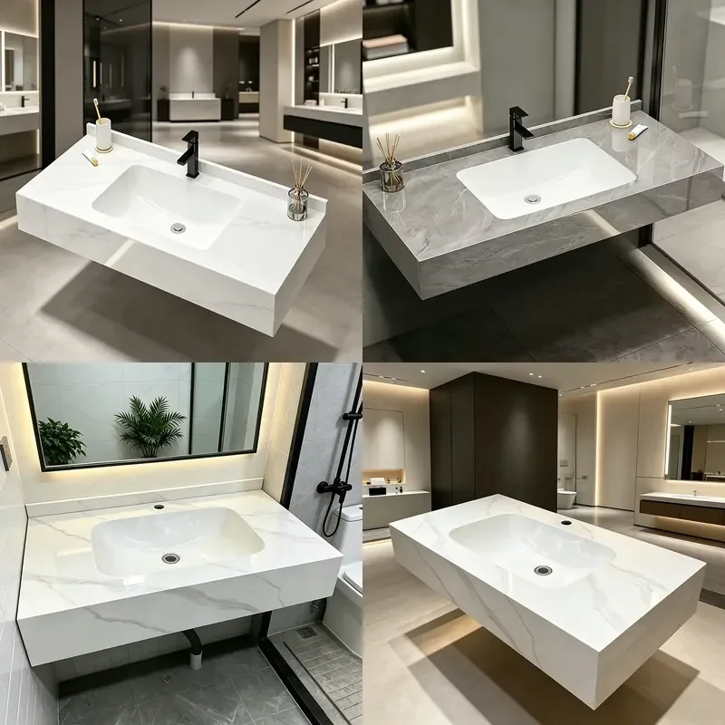 for  Wholesale Dressing Table with Basin Complete Set Matching Countertop High Quality Ceramic Stone Vanity Top Supply