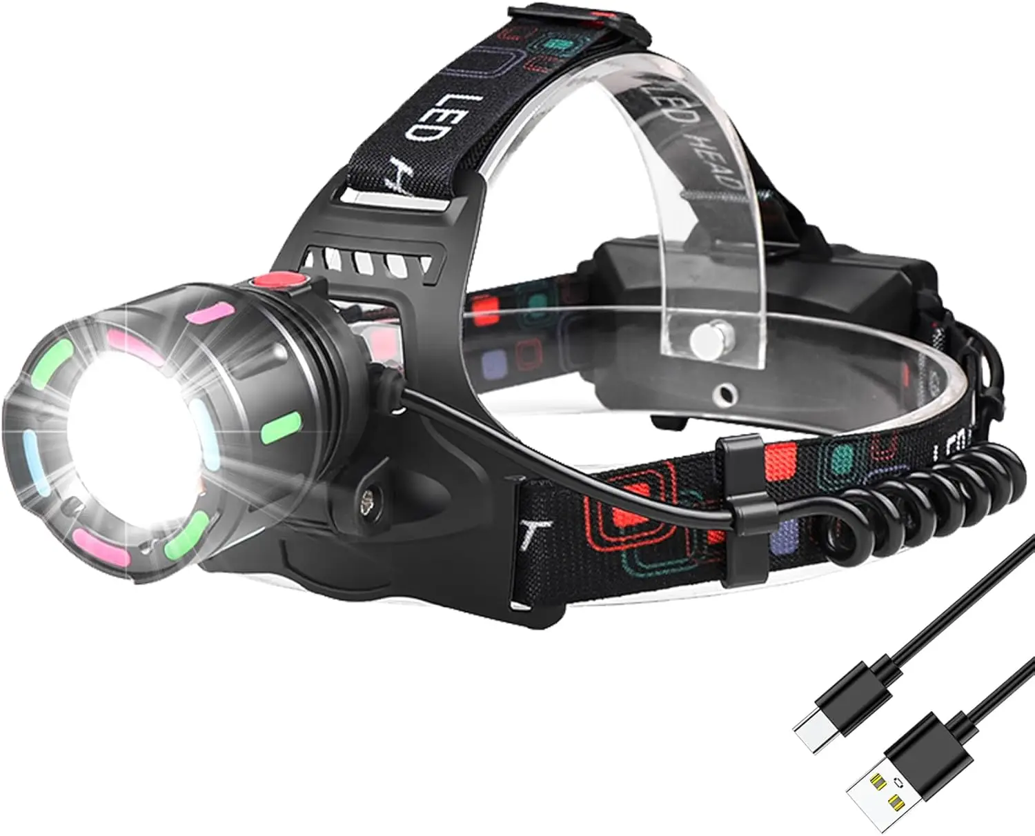 

1200 High Lumen Head Torch Rechargeable 4 Modes LED Headtorch Adjustable HeadLamp Waterproof for Running Camping Hiking Cycling