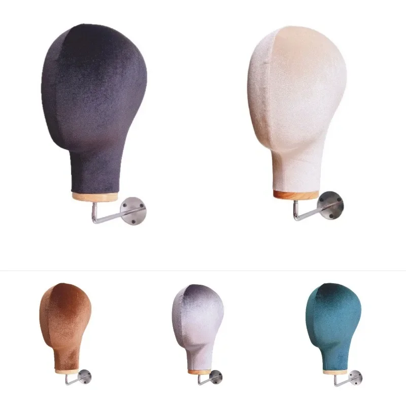 Wig Display Holder Wall Mounted Female Velvet Mannequin Head Model Hat Storage Rack for Salon Home 54cm Head Circumference