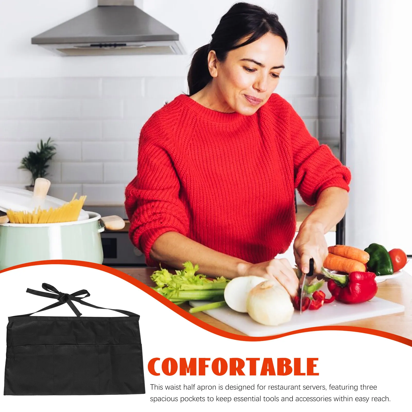 Server Aprons With 3 Pocket Waist Apron For Women Men Durable And Easy To Clean Waiter Waitress Waist Half Apron Black