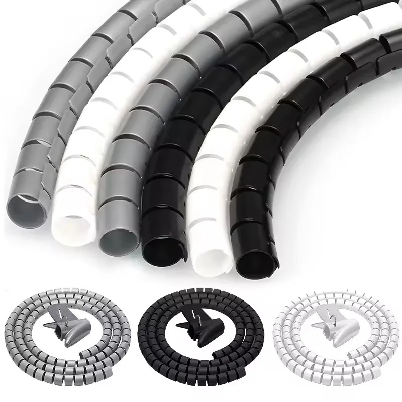 Organisateur de câbles en spirale Flexible, 2m, 10/16mm, tuyau de rangement, protecteur de cordon, gestion, enrouleur de câble, accessoires de câbles bien rangés pour bureau