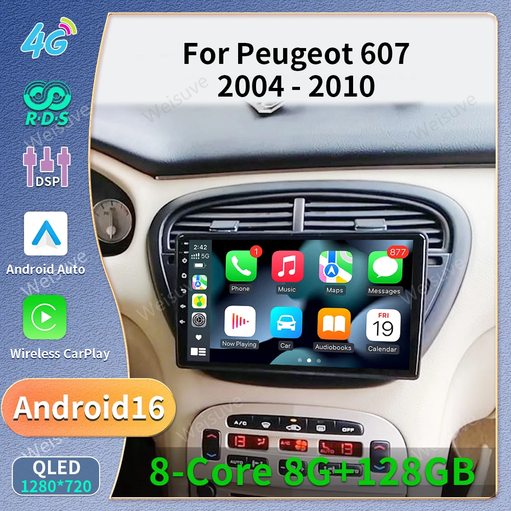 Android 15 Car Radio For Peugeot 607 2002 2003 - 2008 Stereo Multimedia GPS Player Navigation Carplay Auto DVD Automotivo System
